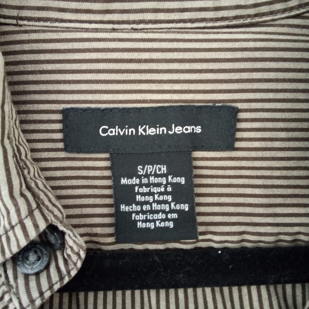 Calvin Klein Jeans Button Up Brown Black Stripe Shirt Small - Picture 5 of 7